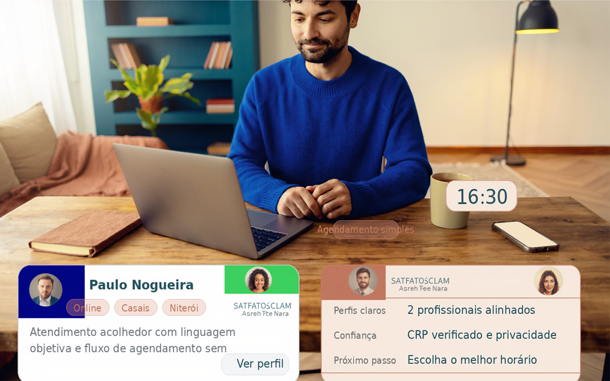 Busque e compare sem ruído — prévia da jornada do paciente no Psiplace